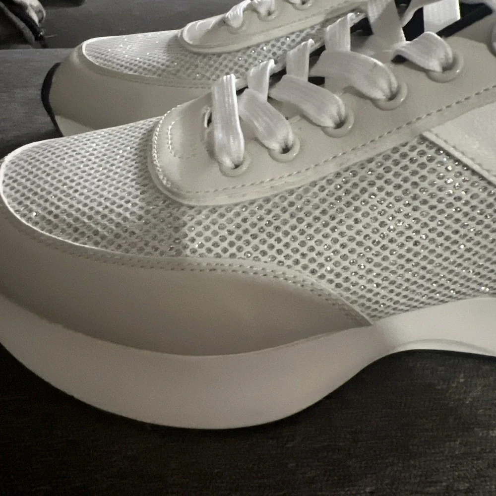 Aldo‎ Gaoldan Sneakers Women Size 8 White Glitter Mesh Platform Fashion Trainers